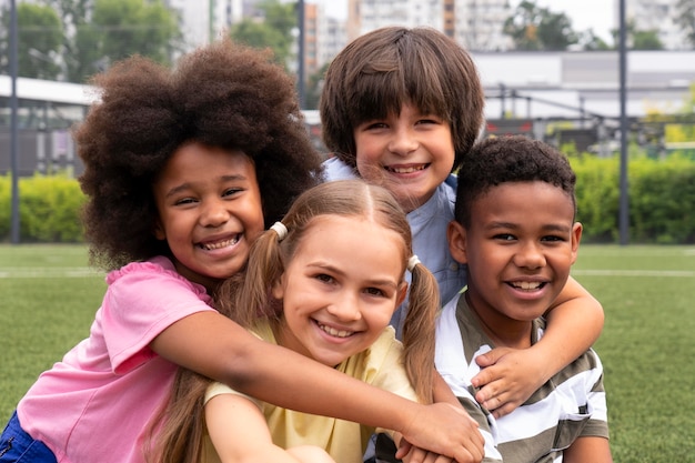 Joyful Friends Embracing on a Sunny Day